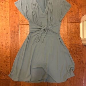 Ann Taylor Green Wrap Tie Front Mini Dress